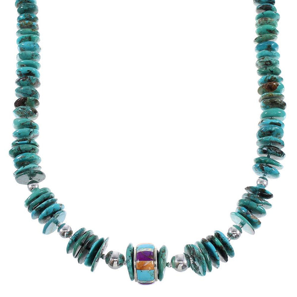 Turquoise Multicolor Navajo Indian Bead Silver Necklace EX59310
